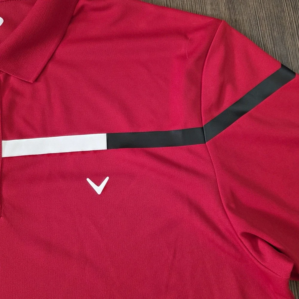 CALLAWAY Men's Golf Polo Shirt Size 2XL‎ Red / White Stripe Chest Short Sleeve